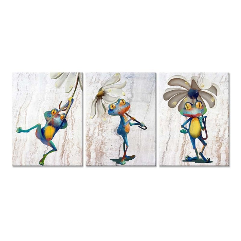 Zlove Happy Frog Colorful Wall Decor, Cute Animal Graffiti Wall Art - Abstract Frog Posters for Kids Room Bathroom Playroom, 12"x16", 3Pcs - Image 1